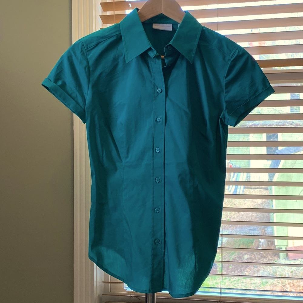 New York & Company Teal Collared Button down Shirt